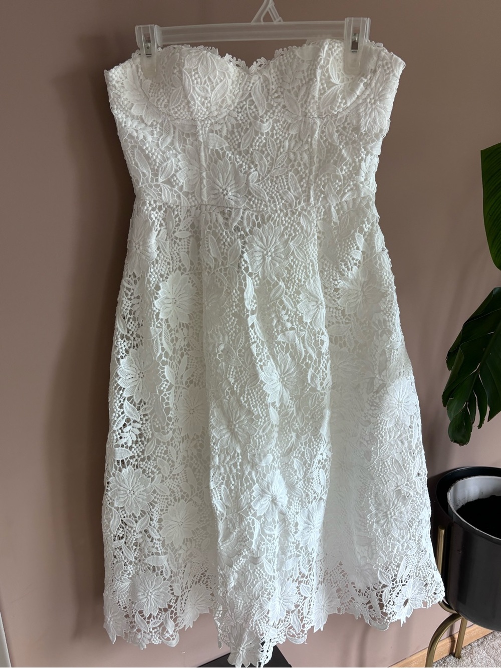 Fashion Nova White Strapless Lace Midi Dress